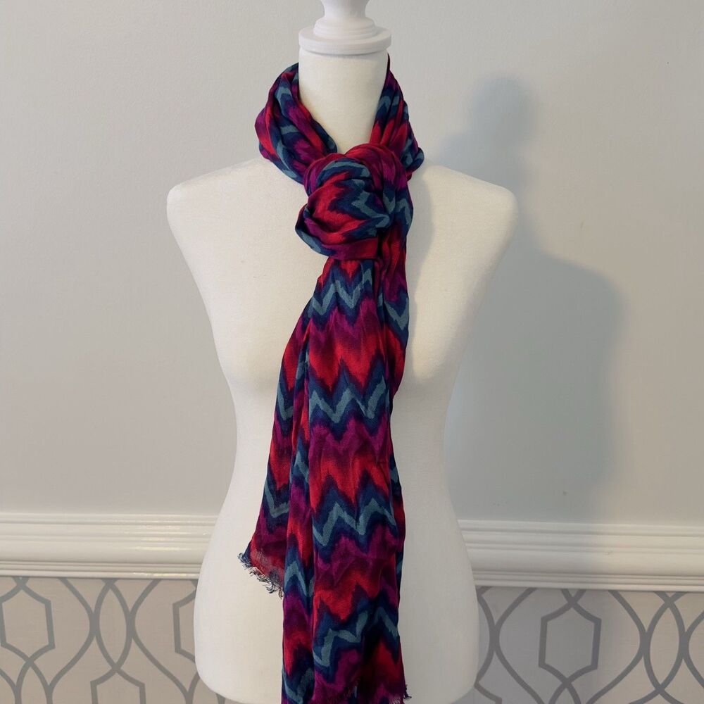 Curations Viscose Womens Scarf Chevron Pink Red Blue Teal Soft Thin Wavy Stripes